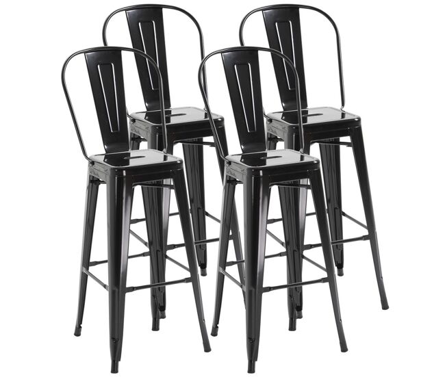 Homcom juego de 4 taburetes de bar con respaldo alto silla de comedor de metal con reposapiés para comedor carga 120 kg 44x46x116 cm negro