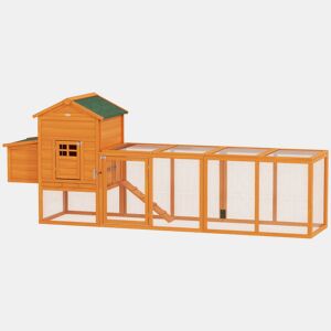 PawHut Galinheiro Grande para Exterior em Madeira, 297,5x68x118 cm para 3-6 Galinhas, Galinheiro com Ninho, Corral, Bandeja Removível, Telhado Asfáltico, Rampa, Porta com Fechadura, Natural