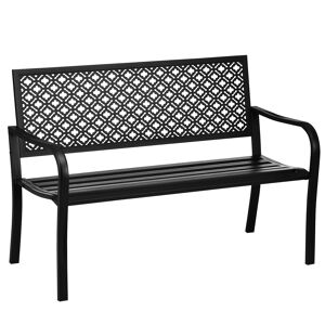 Outsunny Banco de Jardim de Aço Banco de Exterior de 2 Lugares com Encosto Decorativo para Terraço Varanda Pátio Carga Máxima 240kg 127x63x83cm Preto