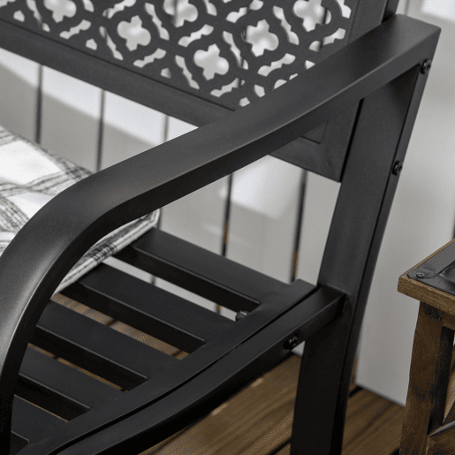 Outsunny Banco de Jardim de Aço Banco de Exterior de 2 Lugares com Encosto Decorativo para Terraço Varanda Pátio Carga Máxima 240kg 127x63x83cm Preto