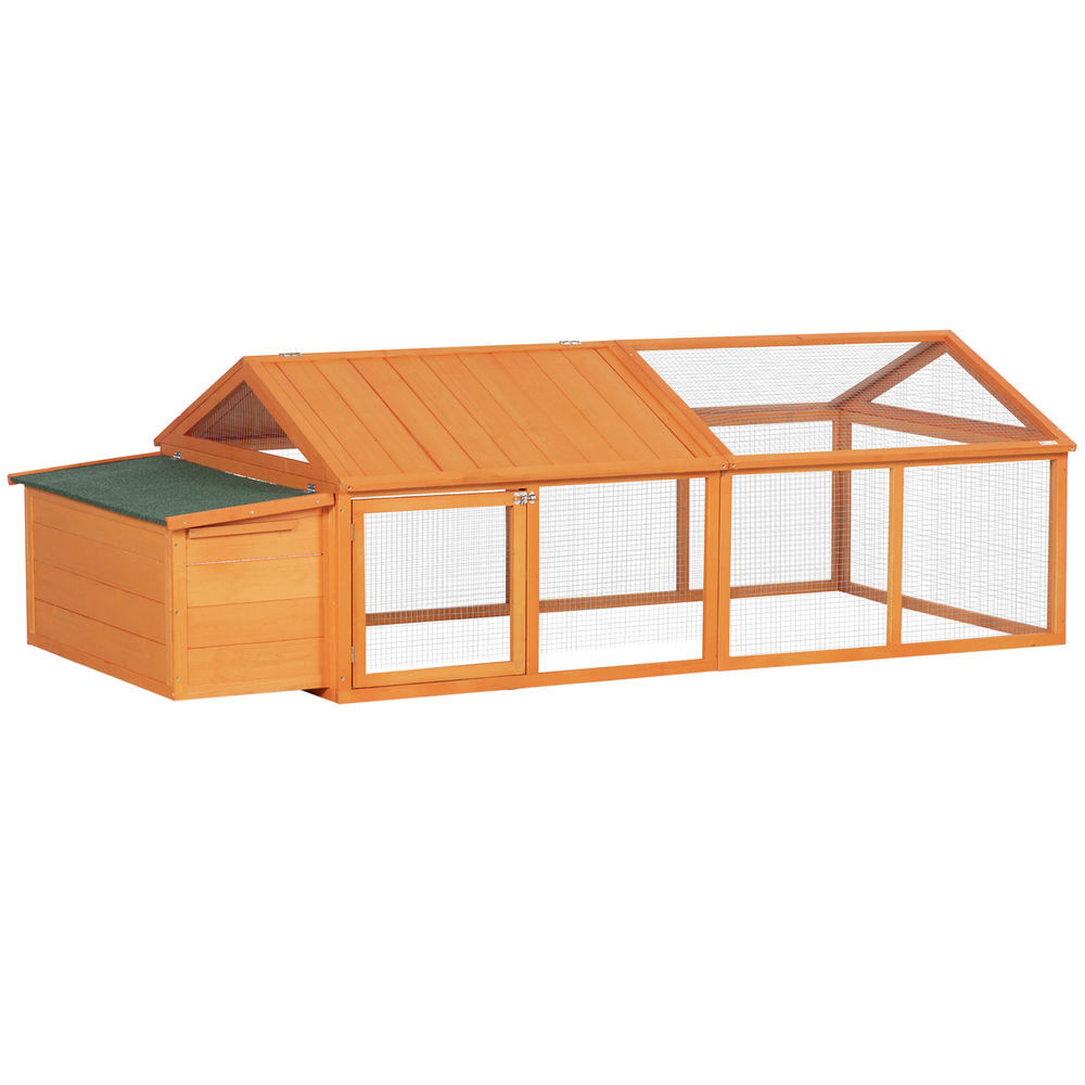 Pawhut gallinero para exterior 240x112,5x76 cm gallinero de madera con techo abatible corral puertas con cerradura y nido para gallinas conejos patos