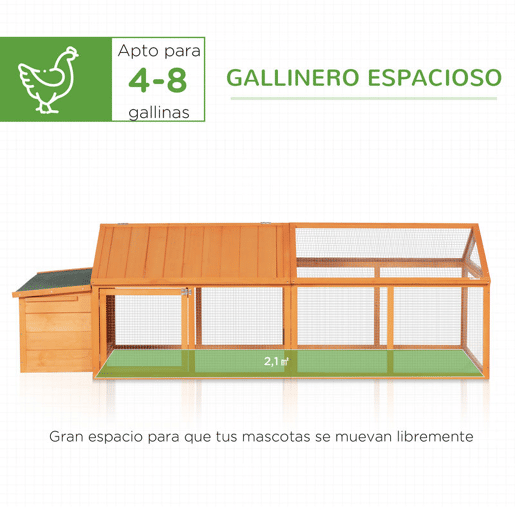 PawHut Galinheiro de Madeira Galinheiro de Exterior Espaçoso de 2 Andares para 4-8 Galinhas com Teto Abatível Cercado Portas com Fechadura e Caixa Ninho 240x112,5x76cm Madeira