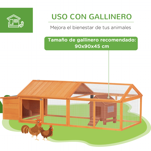 PawHut Galinheiro de Madeira Galinheiro de Exterior Espaçoso de 2 Andares para 4-8 Galinhas com Teto Abatível Cercado Portas com Fechadura e Caixa Ninho 240x112,5x76cm Madeira