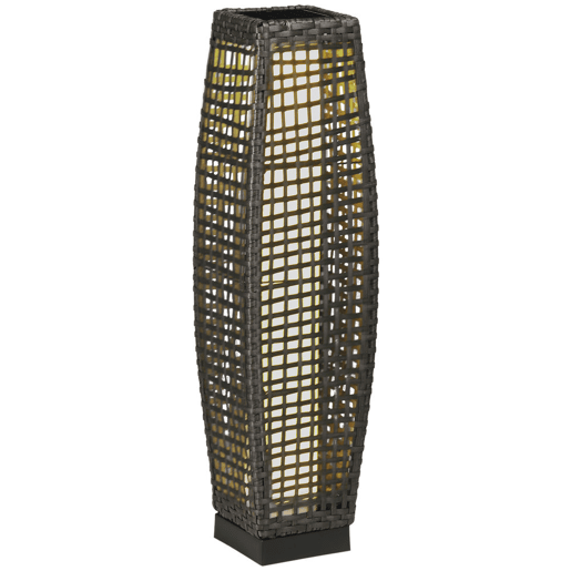 Outsunny Candeeiro de Jardim de Vime Sintético Candeeiro Solar de Exterior com Luzes LED LigarDesligar Automático para Varanda Pátio 21x21x78cm Cinza