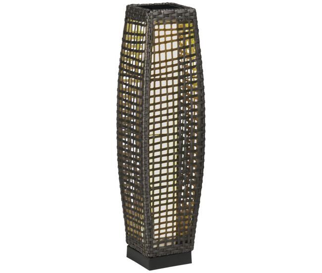 Outsunny linterna de jardín de ratán sintético luces solares exterior con luces led encendido/apagado automático para terraza balcón patio 21x21x78 cm