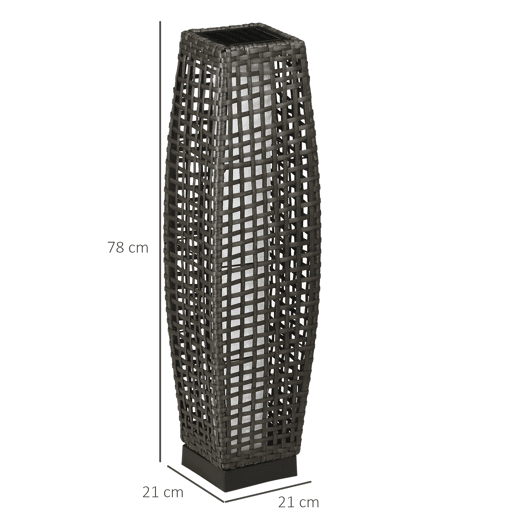 Outsunny Candeeiro de Jardim de Vime Sintético Candeeiro Solar de Exterior com Luzes LED LigarDesligar Automático para Varanda Pátio 21x21x78cm Cinza