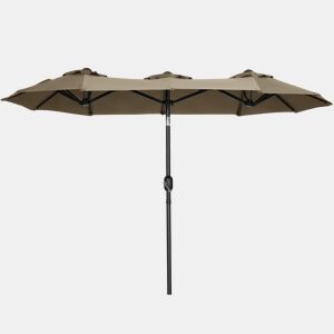 Outsunny Chapéu de Sol Duplo 3x1,5m para Terraço Exterior com Inclinação de 45° Manivela Manual e 3 Orifícios de Ventilação Chapéu de Sol Grande para Terraço, Praia e Piscina Cinzento