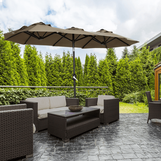 Outsunny Chapéu de Sol Duplo 3x1,5m para Terraço Exterior com Inclinação de 45° Manivela Manual e 3 Orifícios de Ventilação Chapéu de Sol Grande para Terraço, Praia e Piscina Cinzento