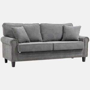 HOMCOM Sofá de 2 Lugares Sofá de Sala de Estar Moderno Estofado em Poliéster com 2 Almofadas Pés de Madeira de Borracha 196x80,5x89cm Cinza