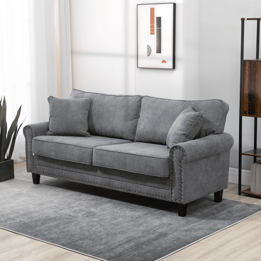 HOMCOM Sofá de 2 Lugares Sofá de Sala de Estar Moderno Estofado em Poliéster com 2 Almofadas Pés de Madeira de Borracha 196x80,5x89cm Cinza HOMCOM Sofá de 2 Lugares Sofá de Sala de Estar Moderno Estofado em Poliéster com 2 Almofadas Pés de Madeira de Borracha 196x80,5x89cm Cinza