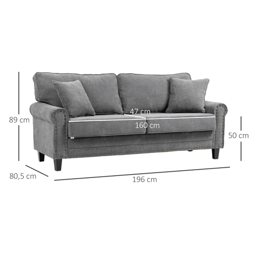 HOMCOM Sofá de 2 Lugares Sofá de Sala de Estar Moderno Estofado em Poliéster com 2 Almofadas Pés de Madeira de Borracha 196x80,5x89cm Cinza HOMCOM Sofá de 2 Lugares Sofá de Sala de Estar Moderno Estofado em Poliéster com 2 Almofadas Pés de Madeira de Borracha 196x80,5x89cm Cinza