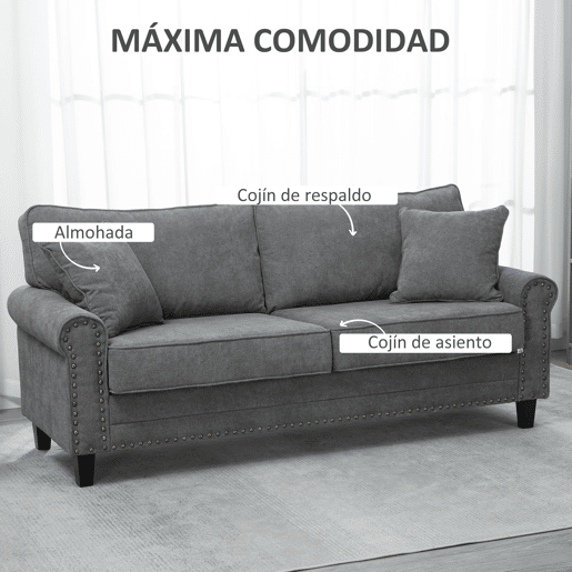 HOMCOM Sofá de 2 Lugares Sofá de Sala de Estar Moderno Estofado em Poliéster com 2 Almofadas Pés de Madeira de Borracha 196x80,5x89cm Cinza HOMCOM Sofá de 2 Lugares Sofá de Sala de Estar Moderno Estofado em Poliéster com 2 Almofadas Pés de Madeira de Borracha 196x80,5x89cm Cinza