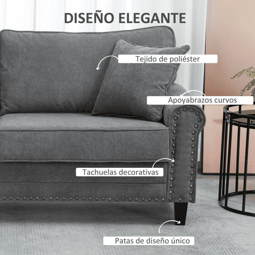 HOMCOM Sofá de 2 Lugares Sofá de Sala de Estar Moderno Estofado em Poliéster com 2 Almofadas Pés de Madeira de Borracha 196x80,5x89cm Cinza HOMCOM Sofá de 2 Lugares Sofá de Sala de Estar Moderno Estofado em Poliéster com 2 Almofadas Pés de Madeira de Borracha 196x80,5x89cm Cinza