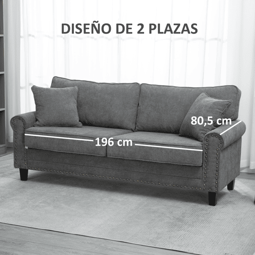 HOMCOM Sofá de 2 Lugares Sofá de Sala de Estar Moderno Estofado em Poliéster com 2 Almofadas Pés de Madeira de Borracha 196x80,5x89cm Cinza HOMCOM Sofá de 2 Lugares Sofá de Sala de Estar Moderno Estofado em Poliéster com 2 Almofadas Pés de Madeira de Borracha 196x80,5x89cm Cinza