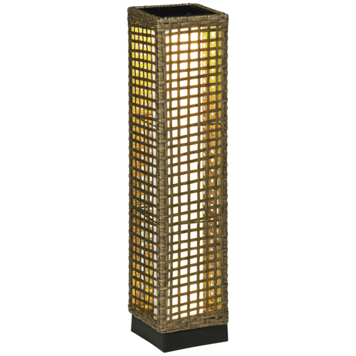 Outsunny Candeeiro de Jardim de Vime Sintético Candeeiro Solar de Exterior com Luzes LED LigarDesligar Automático para Varanda Pátio 15,5x15,5x69cm Marrom Areia
