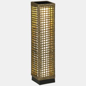 Outsunny Candeeiro de Jardim de Vime Sintético Candeeiro Solar de Exterior com Luzes LED LigarDesligar Automático para Varanda Pátio 15,5x15,5x69cm Marrom Areia