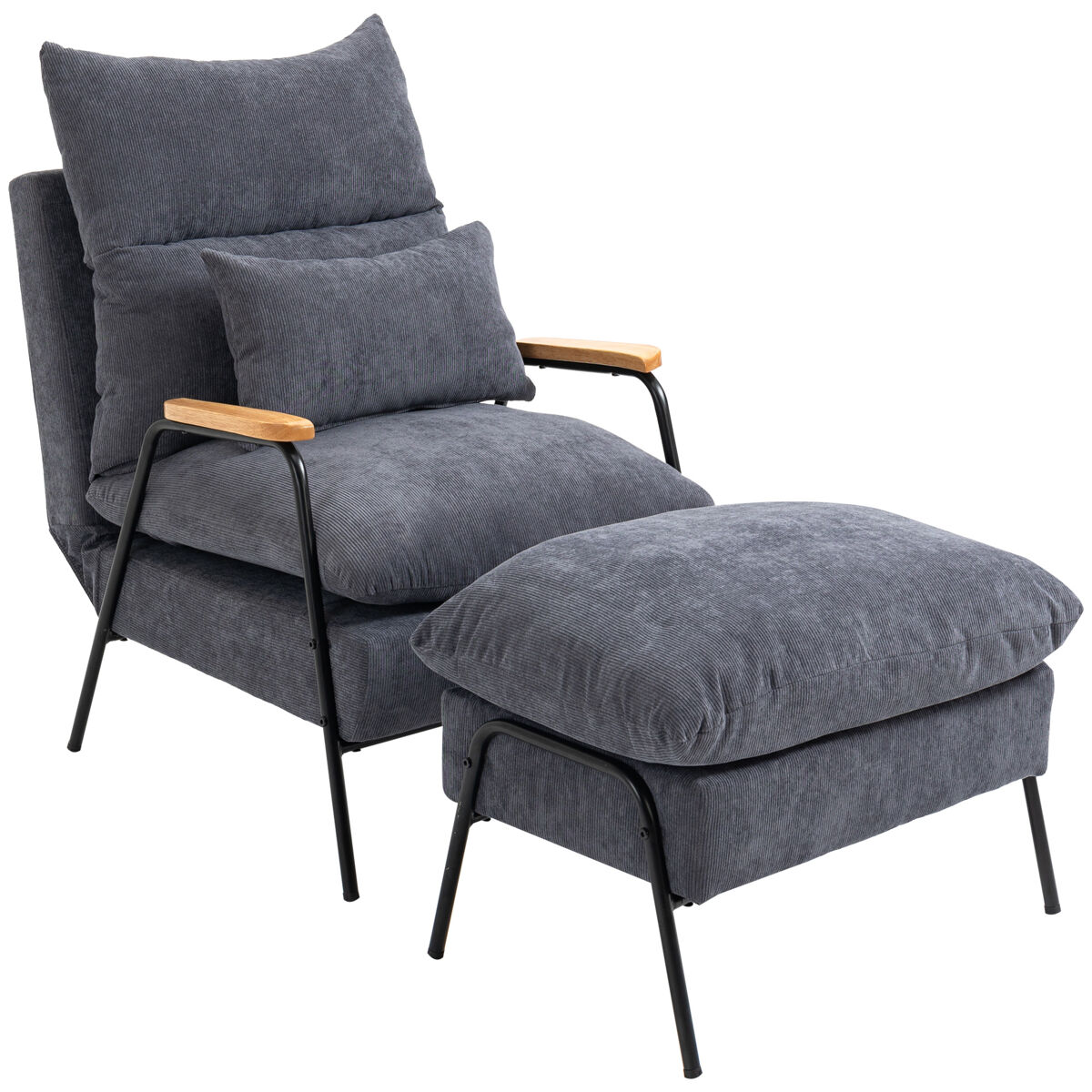 Homcom sillón de relax con reposapiés sillón reclinable con respaldo ajustable tapizado en pana marco de acero y cojines para salón 68x91,5x88 cm gris