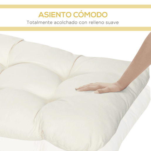Outsunny Almofada para Bancos de 2 Lugares 110x48x8cm Almofada Retangular para Interiores e Exteriores Lavável com Costura Elegante e Confortável para Bancos Sofás Creme