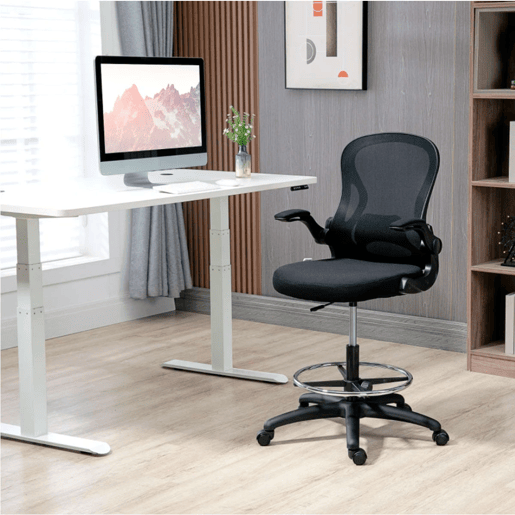 Vinsetto Cadeira de Escritório com Encosto Médio Suporte Lombar Apoio para os Braços Dobrável e Altura Ajustável Carga Máxima 120kg 59x65x102-122 cm Preto