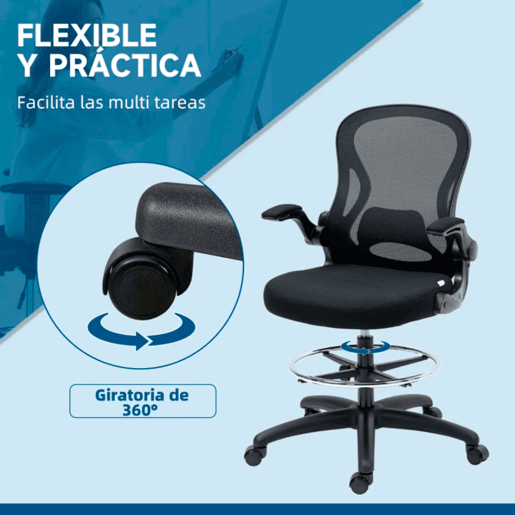 Vinsetto Cadeira de Escritório com Encosto Médio Suporte Lombar Apoio para os Braços Dobrável e Altura Ajustável Carga Máxima 120kg 59x65x102-122 cm Preto