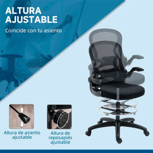 Vinsetto Cadeira de Escritório com Encosto Médio Suporte Lombar Apoio para os Braços Dobrável e Altura Ajustável Carga Máxima 120kg 59x65x102-122 cm Preto