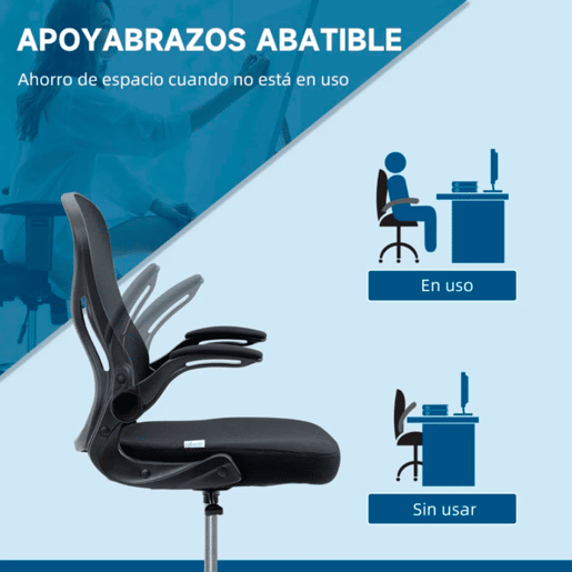 Vinsetto Cadeira de Escritório com Encosto Médio Suporte Lombar Apoio para os Braços Dobrável e Altura Ajustável Carga Máxima 120kg 59x65x102-122 cm Preto