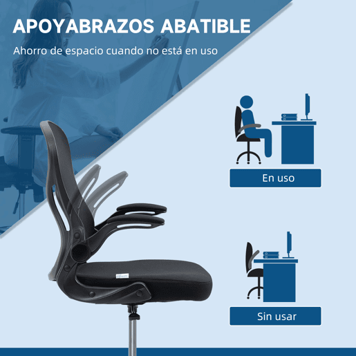 Vinsetto Cadeira de Escritório com Encosto Médio Suporte Lombar Apoio para os Braços Dobrável e Altura Ajustável Carga Máxima 120kg 59x65x102-122 cm Preto