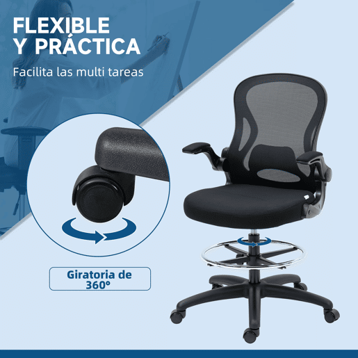 Vinsetto Cadeira de Escritório com Encosto Médio Suporte Lombar Apoio para os Braços Dobrável e Altura Ajustável Carga Máxima 120kg 59x65x102-122 cm Preto