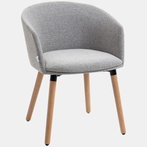 HOMCOM Cadeira de Sala de Jantar Cadeira Estofada em Linho Sintético com Apoio para os Braços e Pés de Madeira para Escritório Dormitório Carga 120kg 57x56x72cm Cinza