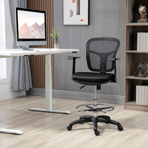 Vinsetto Cadeira de Escritório Ergonómica de Malha Cadeira de Escritório Giratória com Apoio para os Braços Apoio para os Pés e Assento Ajustáveis para Dormitório Sala de Estar 59x59x95-115cm Preto