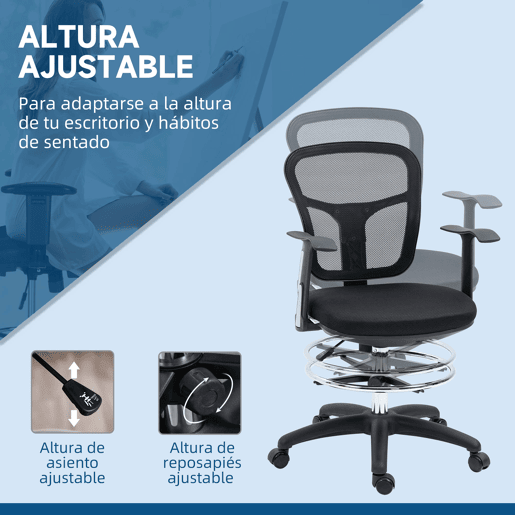 Vinsetto Cadeira de Escritório Ergonómica de Malha Cadeira de Escritório Giratória com Apoio para os Braços Apoio para os Pés e Assento Ajustáveis para Dormitório Sala de Estar 59x59x95-115cm Preto