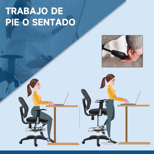 Vinsetto Cadeira de Escritório Ergonómica de Malha Cadeira de Escritório Giratória com Apoio para os Braços Apoio para os Pés e Assento Ajustáveis para Dormitório Sala de Estar 59x59x95-115cm Preto
