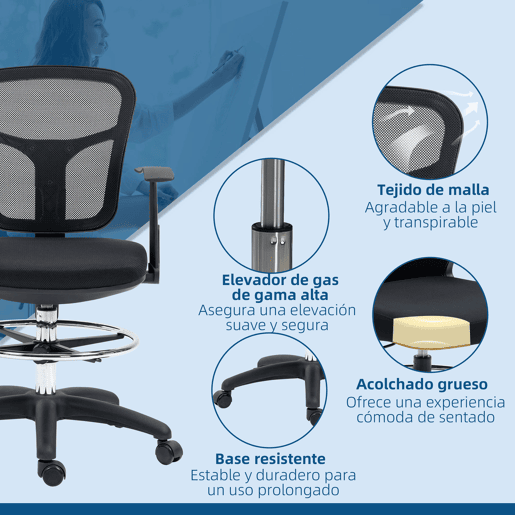 Vinsetto Cadeira de Escritório Ergonómica de Malha Cadeira de Escritório Giratória com Apoio para os Braços Apoio para os Pés e Assento Ajustáveis para Dormitório Sala de Estar 59x59x95-115cm Preto