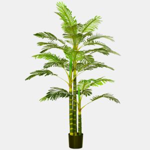 HOMCOM Planta Artificial Palmeira Areca Grande 190 cm com Vaso e 30 Folhas Decoração para Interior e Exterior Sala de Estar Escritório Ø19,5x190 cm Verde