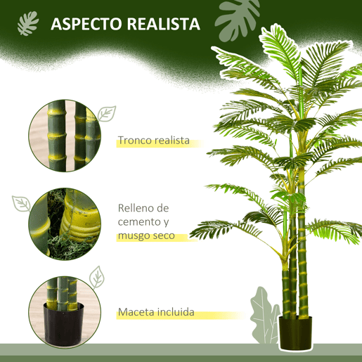 HOMCOM Planta Artificial Palmeira Areca Grande 190 cm com Vaso e 30 Folhas Decoração para Interior e Exterior Sala de Estar Escritório Ø19,5x190 cm Verde