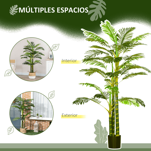 HOMCOM Planta Artificial Palmeira Areca Grande 190 cm com Vaso e 30 Folhas Decoração para Interior e Exterior Sala de Estar Escritório Ø19,5x190 cm Verde