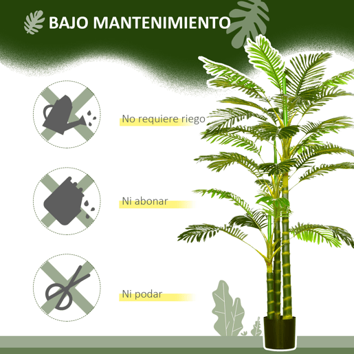 HOMCOM Planta Artificial Palmeira Areca Grande 190 cm com Vaso e 30 Folhas Decoração para Interior e Exterior Sala de Estar Escritório Ø19,5x190 cm Verde