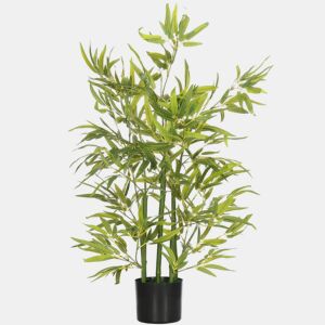 HOMCOM Planta Artificial de Bambu com Vaso 90cm Bambu Artificial com 504 Folhas Realistas Decoração para Sala de Estar Exterior Ø15x90 cm Verde