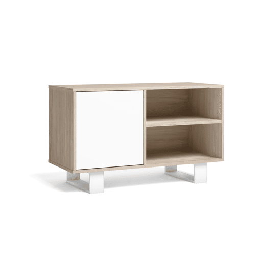 Móvel de TV 100 com porta esquerda, sala de estar, modelo WIND, cor carvalho e branca, 95x40x57cm.
