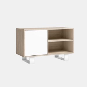 Móvel de TV 100 com porta esquerda, sala de estar, modelo WIND, cor carvalho e branca, 95x40x57cm.