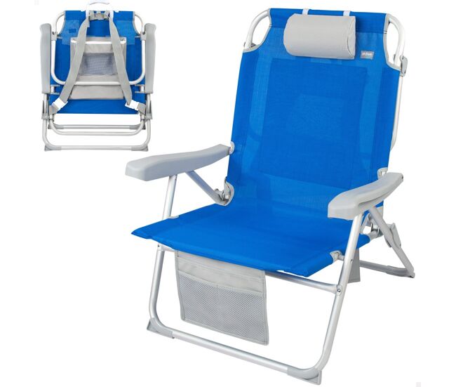 Silla playa mochila 55x66x86 cm 110 kg c/ cojín, bolsa y bolsillo Aktive