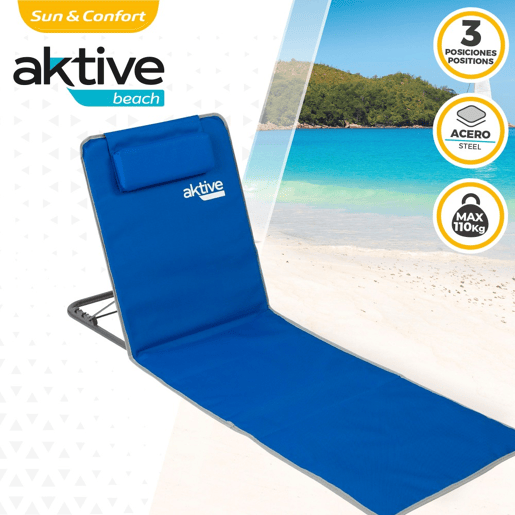 Tapete dobrável com encosto reclinável, almofada e bolso azul Aktive