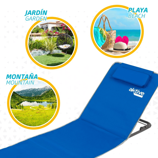 Tapete dobrável com encosto reclinável, almofada e bolso azul Aktive
