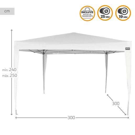 Pérgula dobrável branco poliéster UV50 300x300x240250 cm Aktive