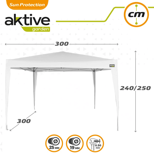 Pérgula dobrável branco poliéster UV50 300x300x240250 cm Aktive