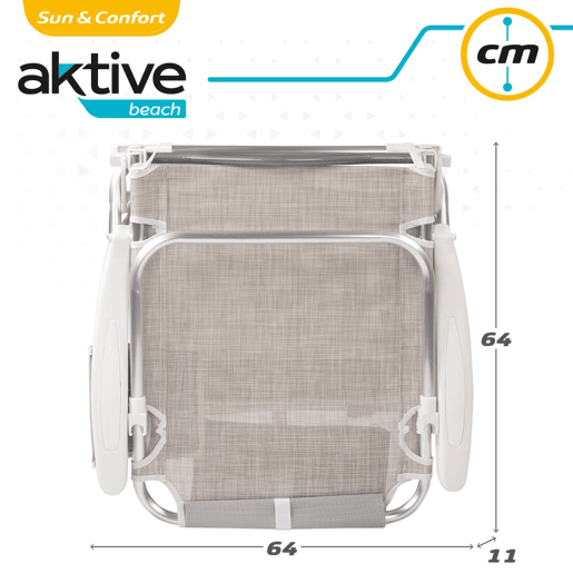 Aktive Cadeira dobrável multiposições bege com almofada e bolso