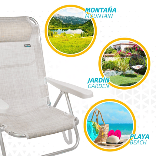 Cadeira dobrável multiposição alumínio bege Aktive