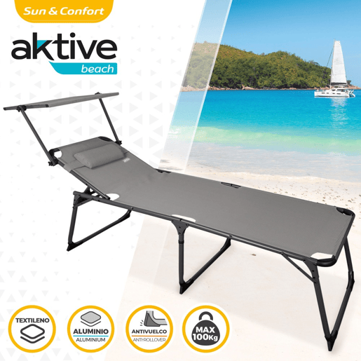 Espreguiçadeira dobrável com guarda-sol e almofada Aktive