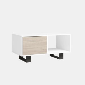 Mesa de café com portas, sala de jantar, modelo WIND, cor branco e carvalho, 92x50x45cm