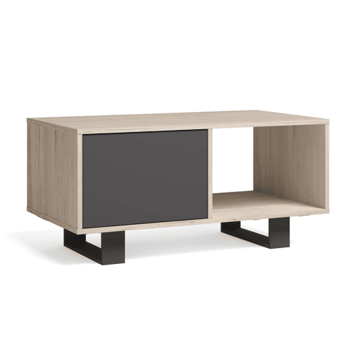 Mesa de café com portas, modelo WIND, cor Carvalho e Cinzento antracite, 92x50x45cm